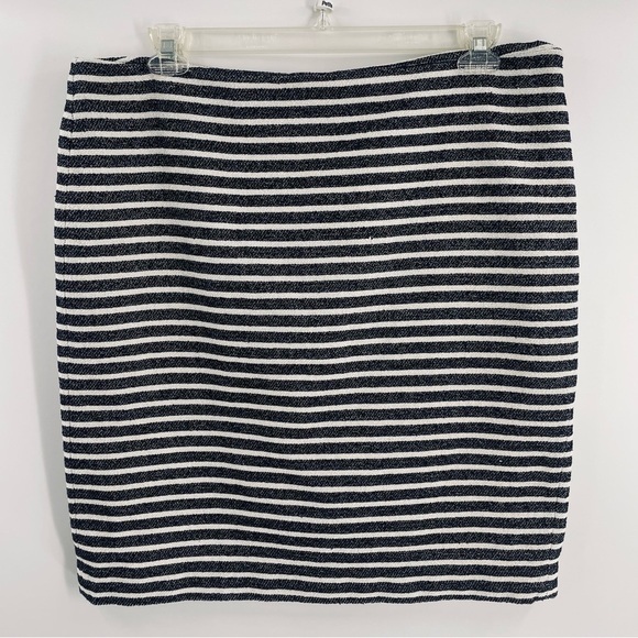 Ann Taylor Cotton Blend Nubby Zip Kick Pleat Lined Soft Black Off White Skirt - Picture 1 of 12